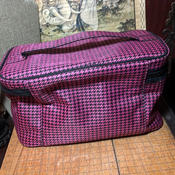 Caboodles Soft Fabric Makeup Hair Tools Case Pink Black Houndstooth w IPSY Bag - Picture 5 of 17